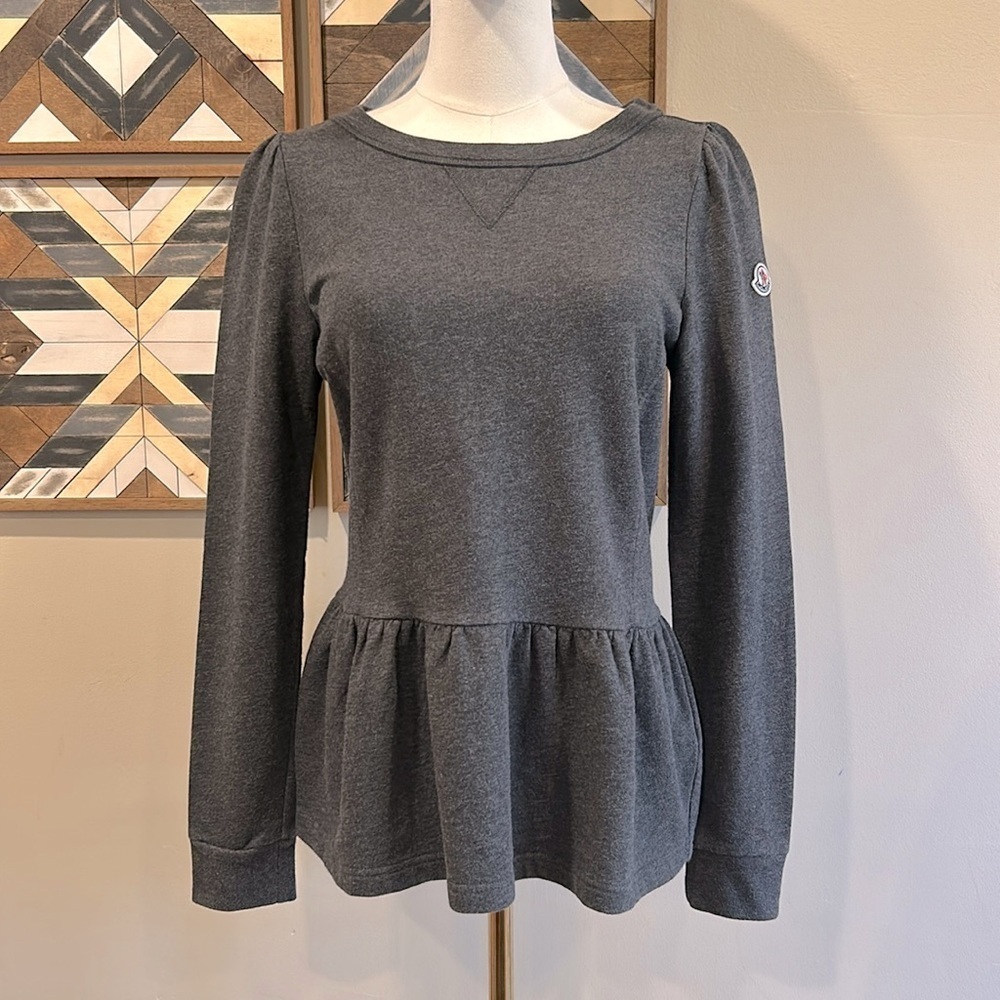 Moncler Vintage Ruffle Peplum Top Sweatshirt Heather Grey Small